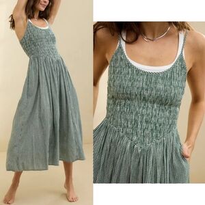 NWT aerie At The Barre Midi Dress Green Gingham V-waist Cottagecore Size XXL